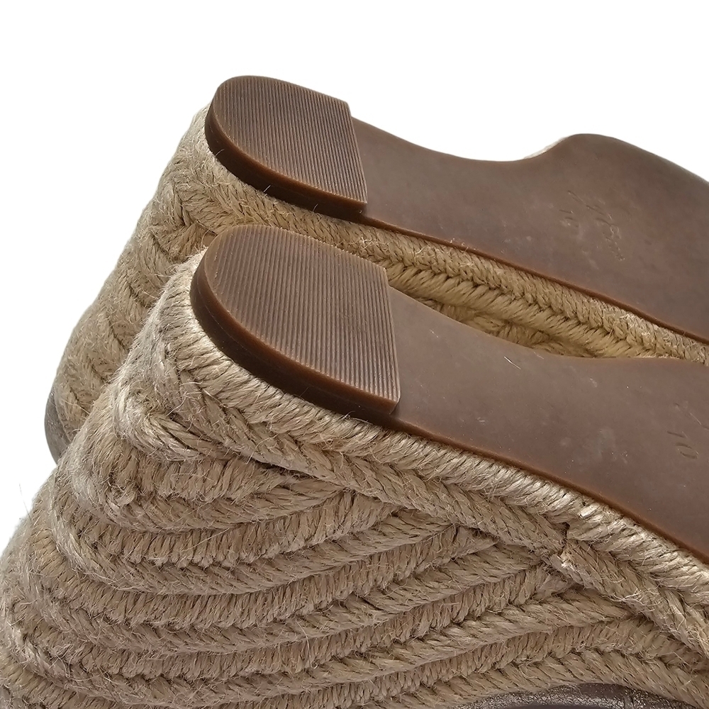 J. Crew Gold Pewter Jute Wedge Metallic Leather Sandals Strappy Shoes Size 10 - Picture 9 of 11